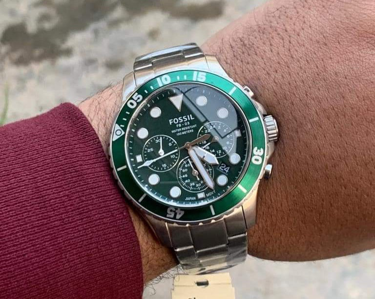 Fossil FB-03 Chronograph Green Dial Silver Steel Strap Watch for Men - FS5726 Buy Now By Fossil