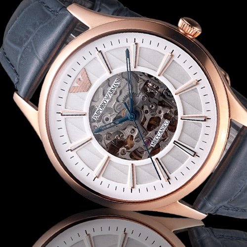 Emporio Armani Meccanico Automatic White Dial Blue Leather Strap Watch For Men - AR1947 Buy Now By Emporio Armani