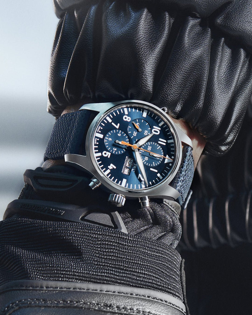 IWC Pilot's Automatic Chronograph 43mm Blue Dial Blue Calfskin Strap Watch for Men - IW377729 Buy Now By IWC
