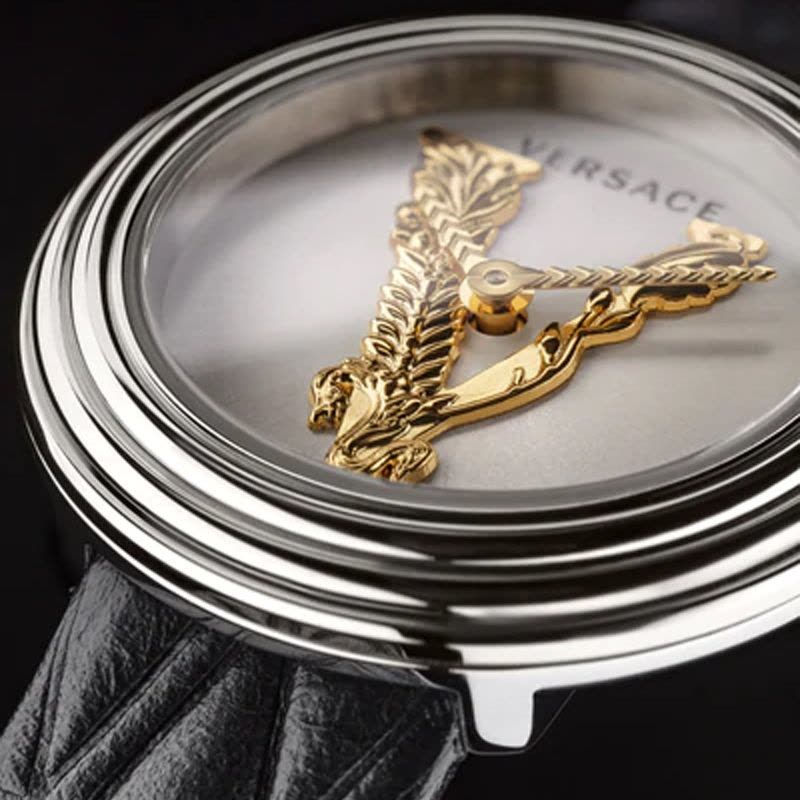 Versace Virtus Quartz White Dial Black Leather Strap Watch For Women - VET300421 Buy Now By Versace