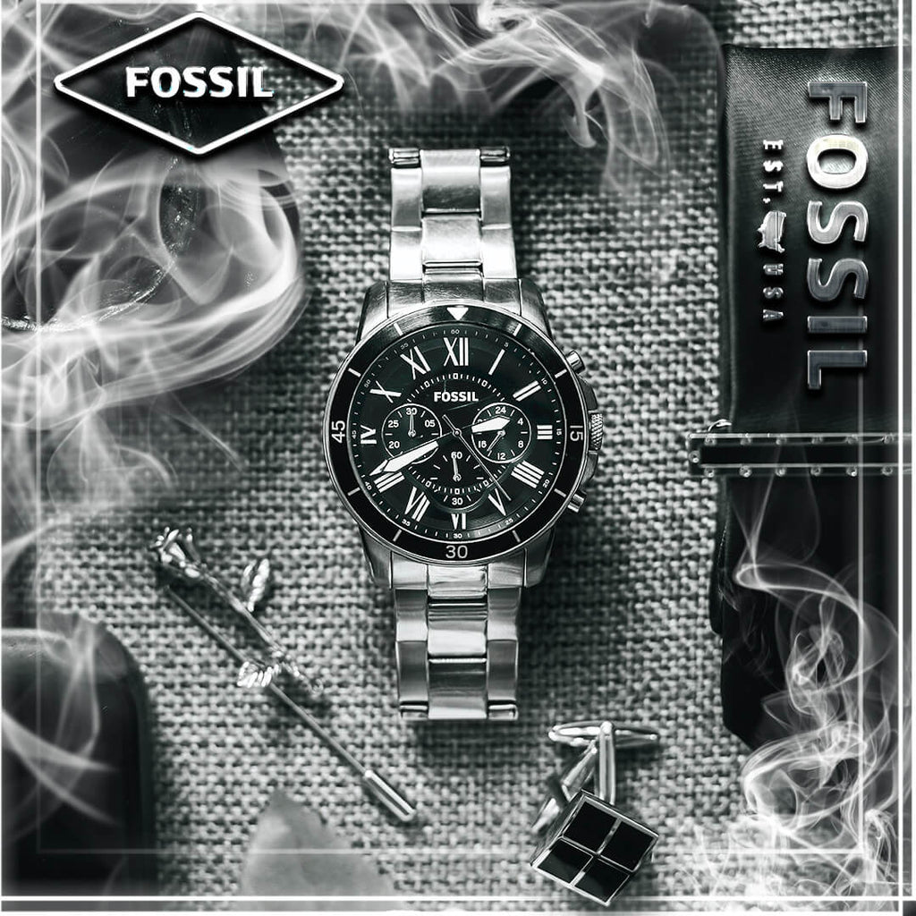 Fossil Grant Sport Chronograph Black Dial Silver Steel Strap Watch for Men - FS5236 Buy Now By Fossil