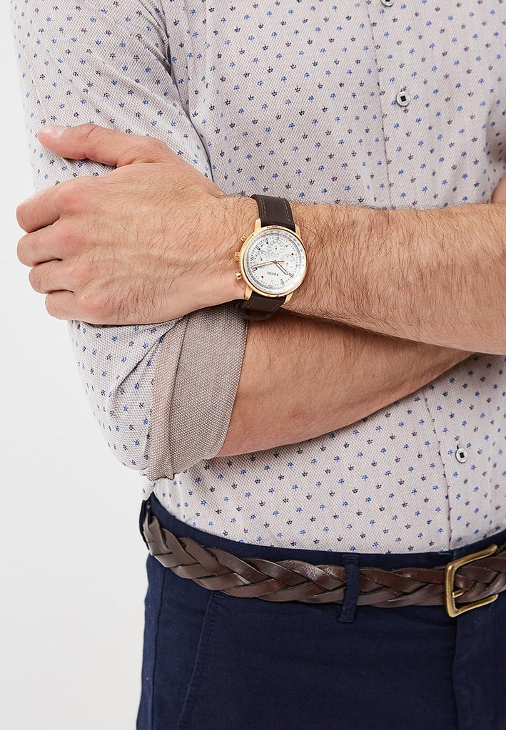 Fossil Goodwin Chronograph White Dial Brown Leather Strap Watch for Men - FS5415 Buy Now By Fossil