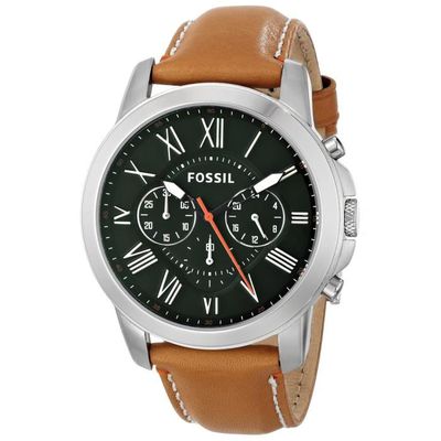 Fossil Grant Chronograph Green Dial Brown Leather Strap Watch for Men - FS4918 Buy Now By Fossil