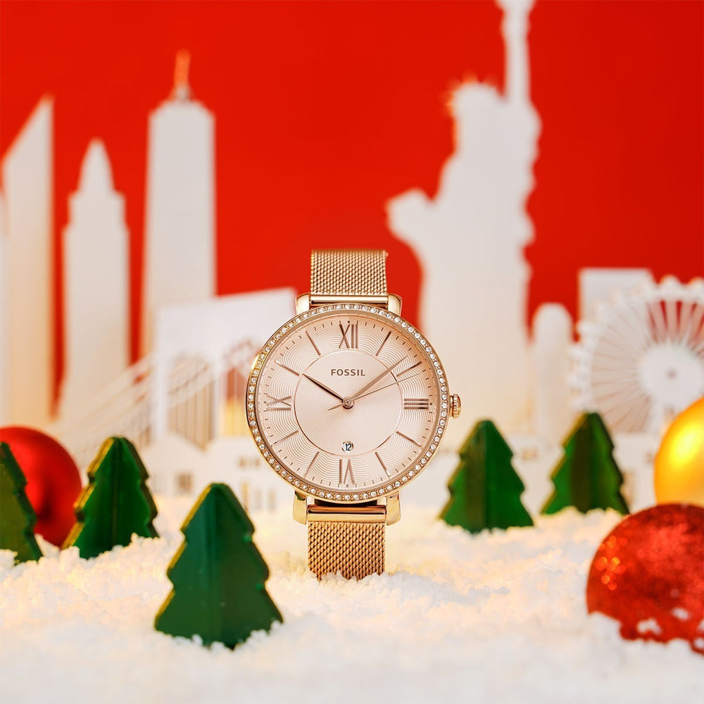 Fossil Jacqueline Quartz Rose Gold Dial Rose Gold Mesh Strap Watch for Women - ES4628 Buy Now By Fossil