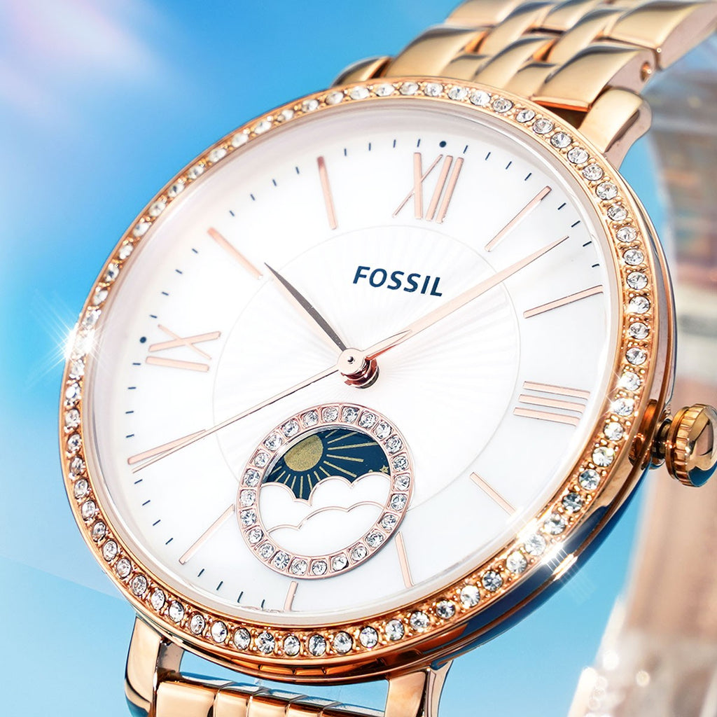 Fossil Jacqueline Analog Moonphase Mother of Pearl White Dial Rose Gold Steel Strap Watch for Women - ES5165 Buy Now By Fossil