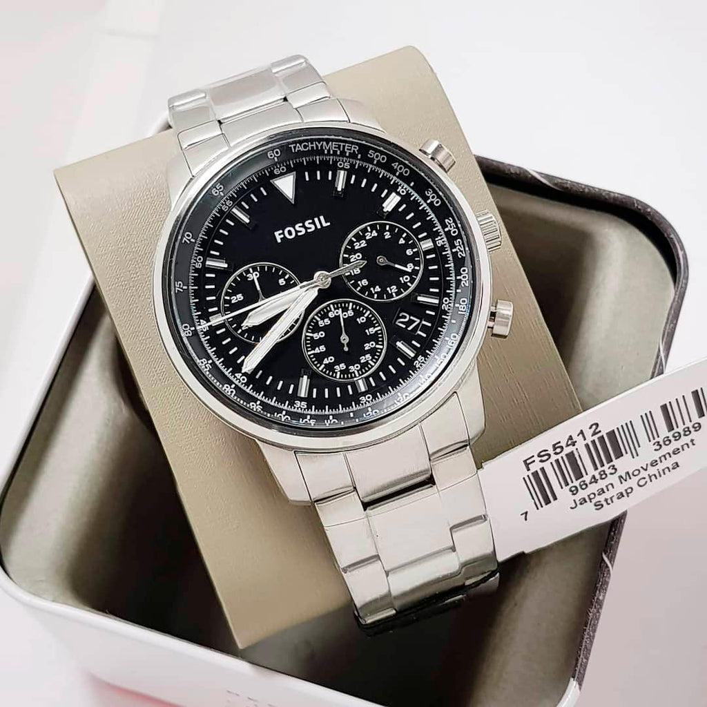Fossil Goodwin Chronograph Black Dial Silver Steel Strap Watch for Men - FS5412 Buy Now By Fossil