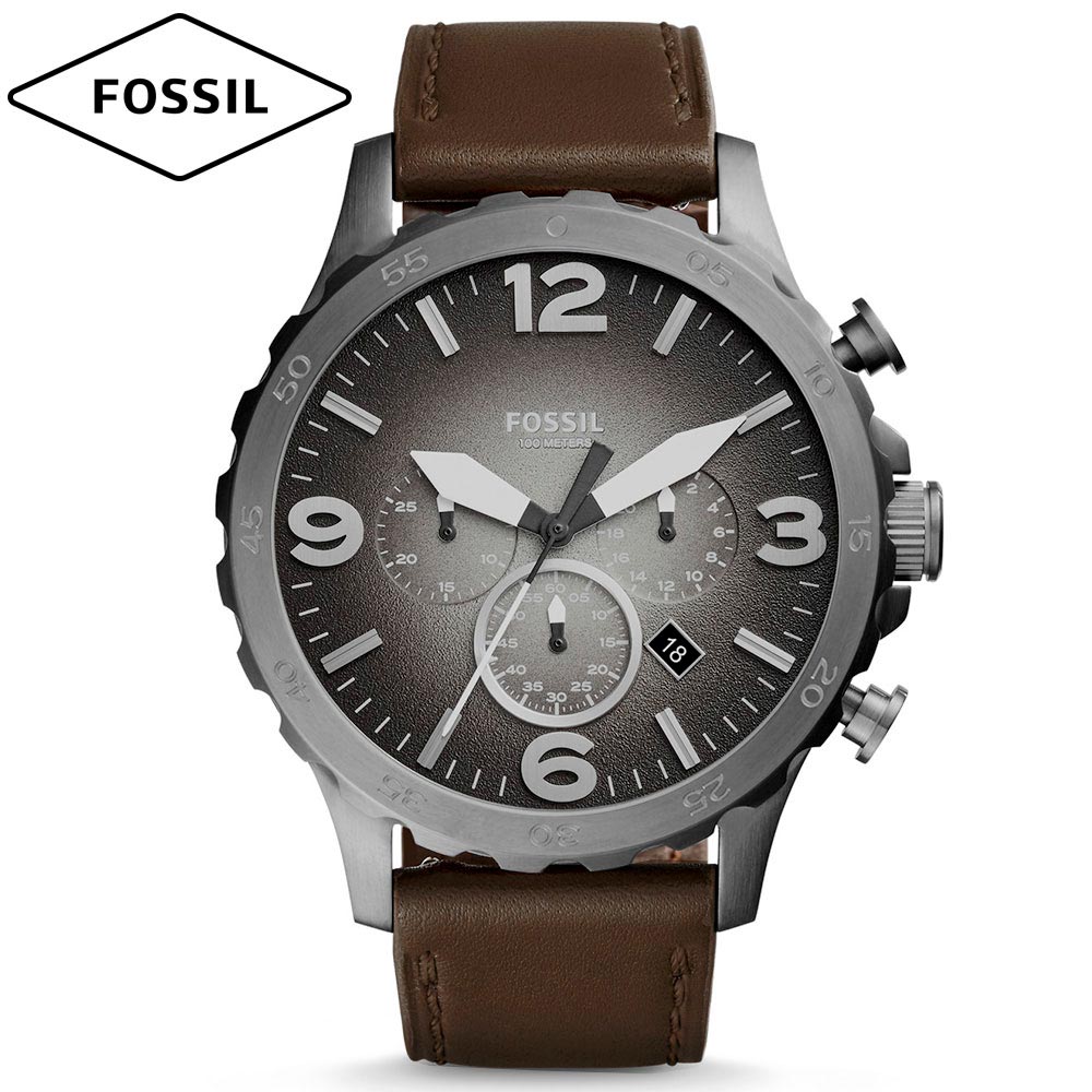 Fossil Nate Chronograph Grey Dial Brown Leather Strap Watch for Men - JR1424 Buy Now By Fossil