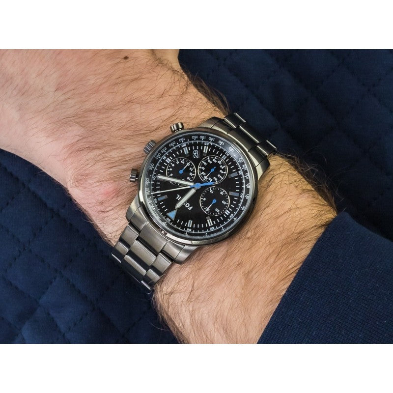 Fossil Goodwin Chrono Analog Black Dial Grey Steel Strap Watch for Men - FS5518 Buy Now By Fossil