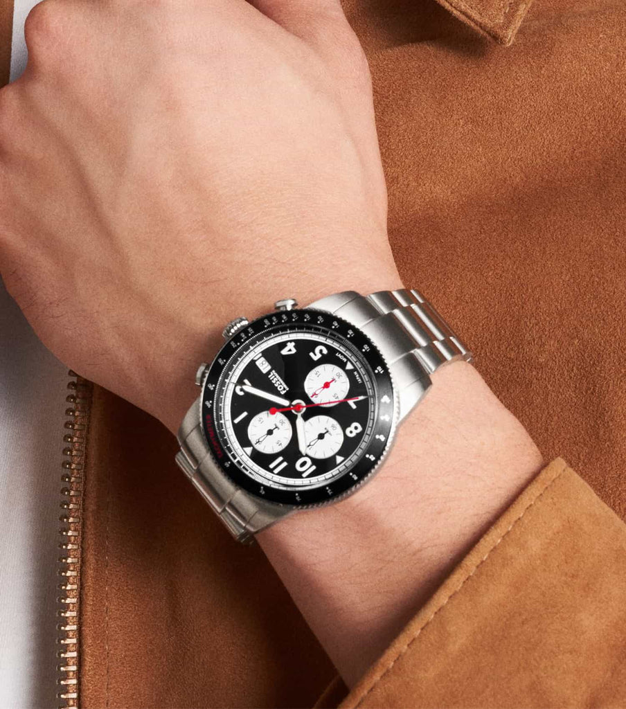 Fossil Sport Tourer Chronograph Black Dial Silver Steel Strap Watch for Men - FS6045 Buy Now By Fossil