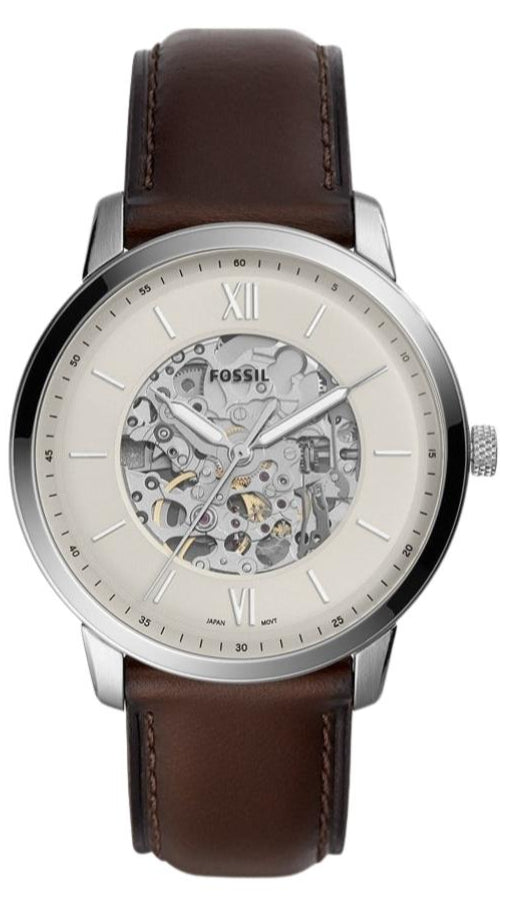 Fossil Neutra Automatic Skeleton White Dial Brown Leather Strap Watch for Men - ME3184 Buy Now By Fossil