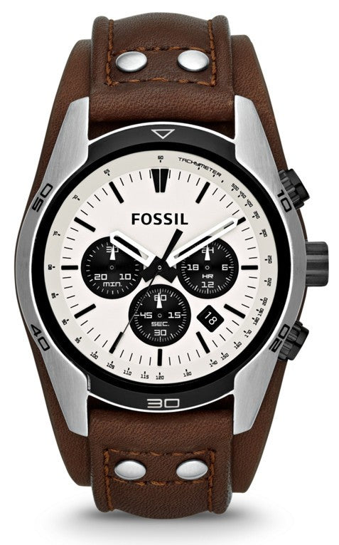 Fossil Coachman Chronograph White Dial Brown Leather Strap Watch for Men - CH2890 Buy Now By Fossil