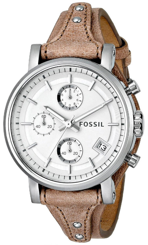 Fossil Boyfriend Chronograph White Dial Brown Leather Strap Watch for Women - ES3625 Buy Now By Fossil
