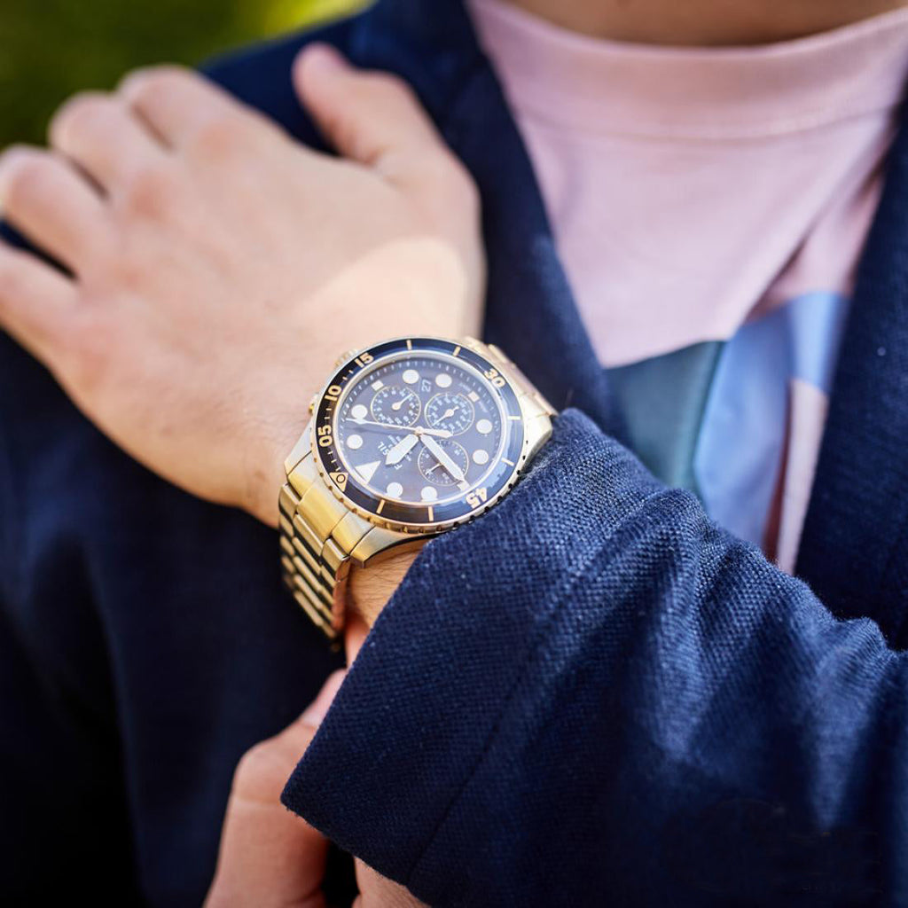 Fossil FB-03 Chronograph Black Dial Gold Steel Strap Watch for Men - FS5727 Buy Now By Fossil