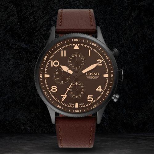 Fossil Retro Pilot Chronograph Brown Dial Brown Leather Strap Watch for Men - FS5833 Buy Now By Fossil