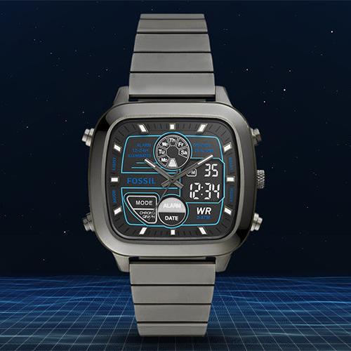 Fossil Retro Analog-Digital Black Dial Grey Steel Strap Watch for Men - FS5892 Buy Now By Fossil