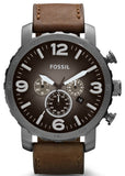 Fossil Nate Chronograph Grey Dial Brown Leather Strap Watch for Men - JR1424 Buy Now By Fossil