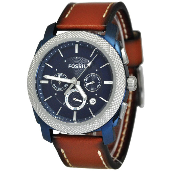 Fossil Machine Chronograph Blue Dial Brown Leather Strap Watch for Men - FS5232 Buy Now By Fossil