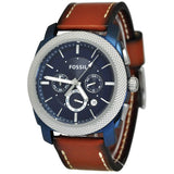 Fossil Machine Chronograph Blue Dial Brown Leather Strap Watch for Men - FS5232 Buy Now By Fossil