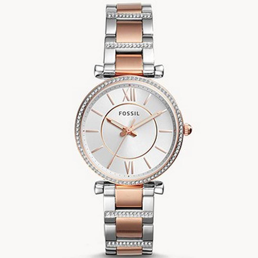 Fossil Carlie Silver Dial Two Tone Steel Strap Watch for Women - ES4342 Buy Now By Fossil