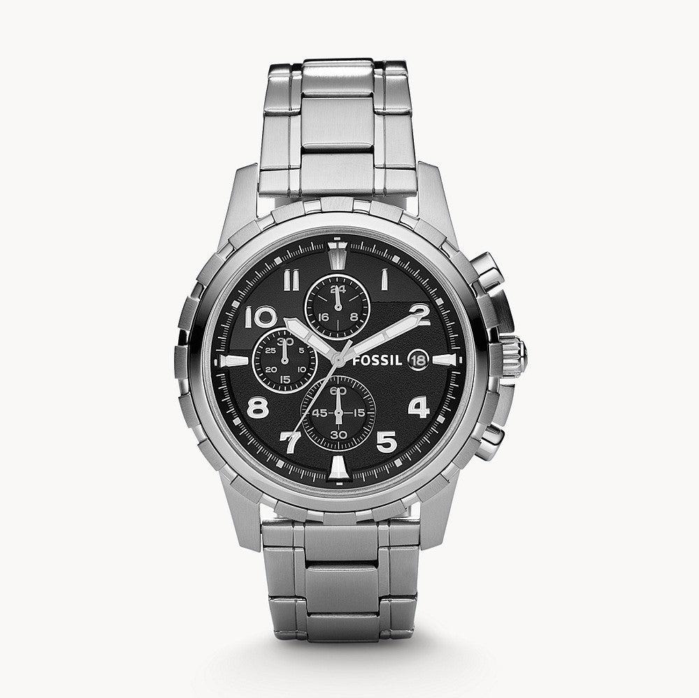 Fossil Dean Chronograph Black Dial Silver Steel Strap Watch for Men - FS4542 Buy Now By Fossil
