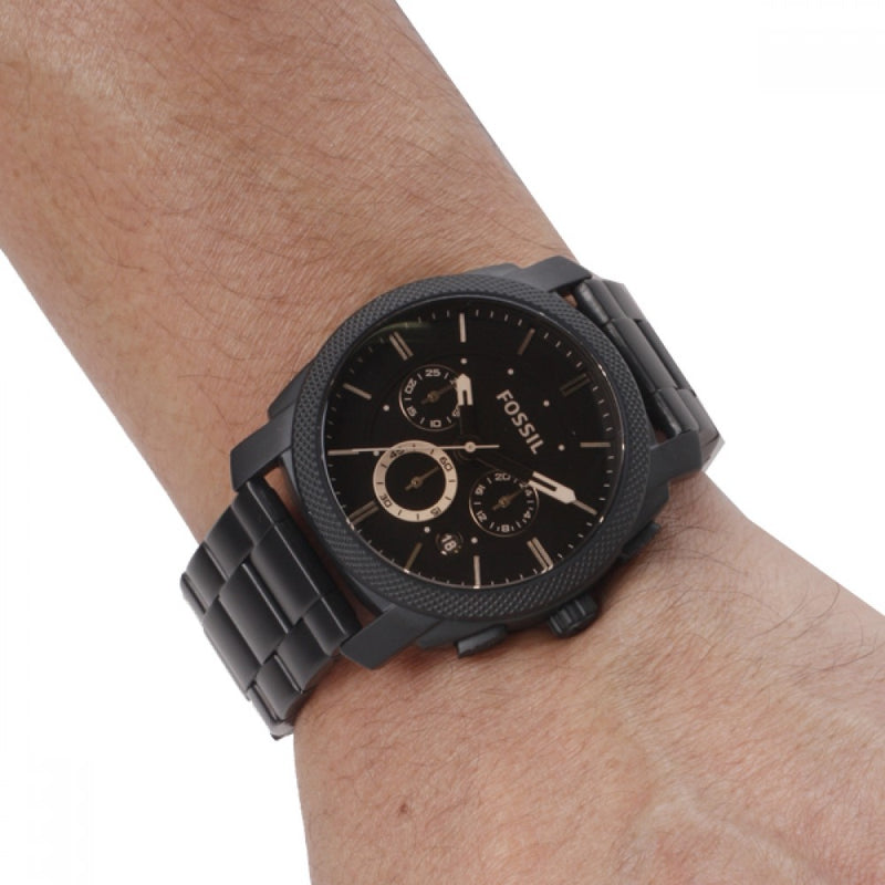 Fossil Machine Chronograph Black Dial Black Steel Strap Watch for Men - FS4682 Buy Now By Fossil