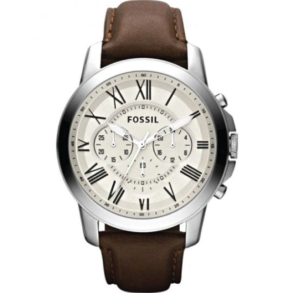 Fossil Grant Chronograph White Dial Brown Leather Strap Watch for Men - FS4735 Buy Now By Fossil
