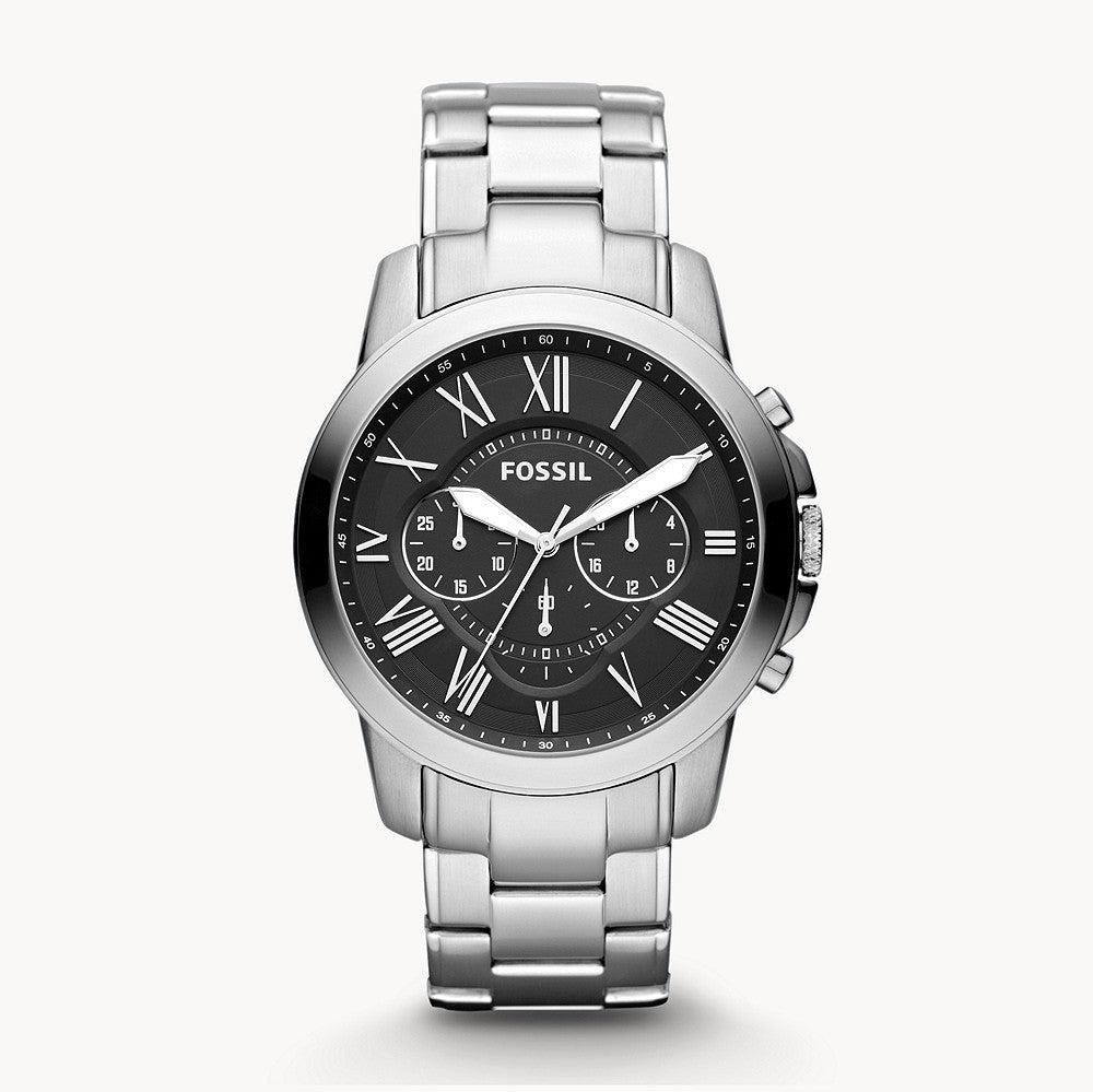 Fossil Grant Chronograph Black Dial Silver Steel Strap Watch for Men - FS4736 Buy Now By Fossil