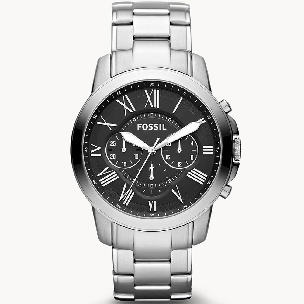Fossil Grant Chronograph Black Dial Silver Steel Strap Watch for Men - FS4736 Buy Now By Fossil