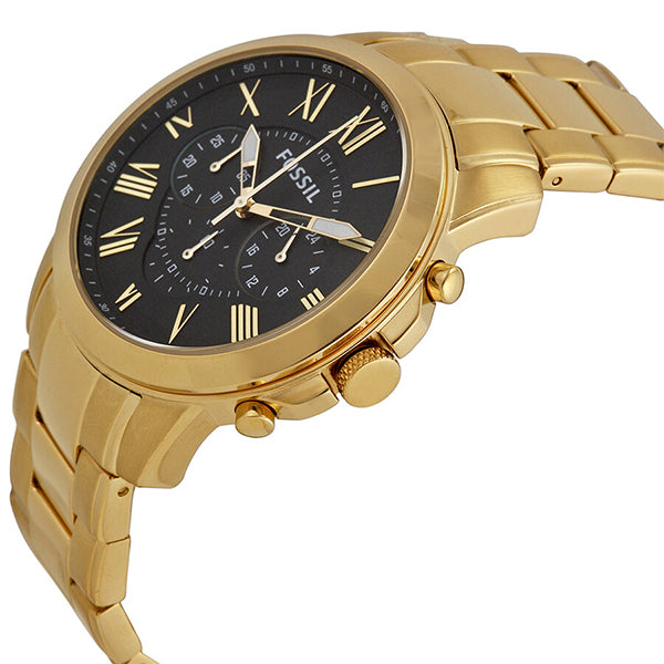 Fossil Grant Chronograph Black Dial Gold Steel Strap Watch for Men - FS4815 Buy Now By Fossil
