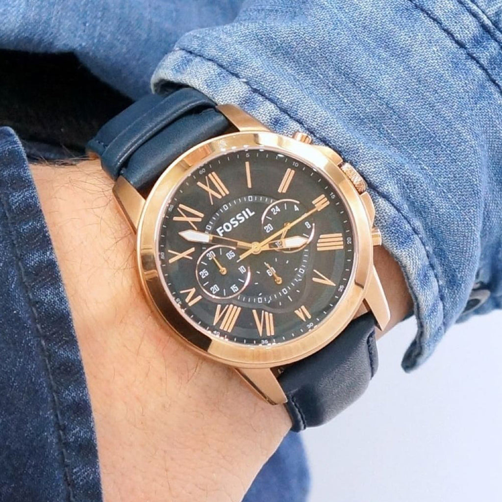 Fossil Grant Chronograph Blue Dial Blue Leather Strap Watch for Men - FS4835 Buy Now By Fossil