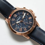 Fossil Grant Chronograph Blue Dial Blue Leather Strap Watch for Men - FS4835 Buy Now By Fossil