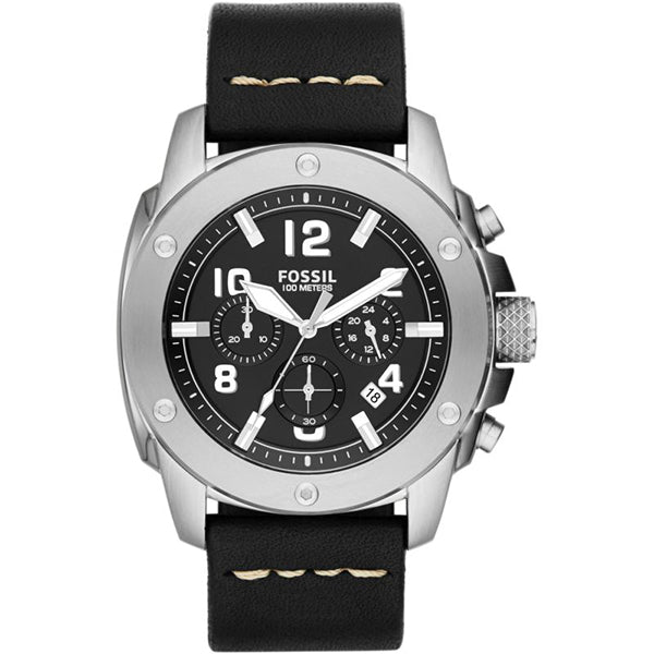 Fossil Modern Machine Chronograph Black Dial Black Leather Strap Watch for Men - FS4928 Buy Now By Fossil