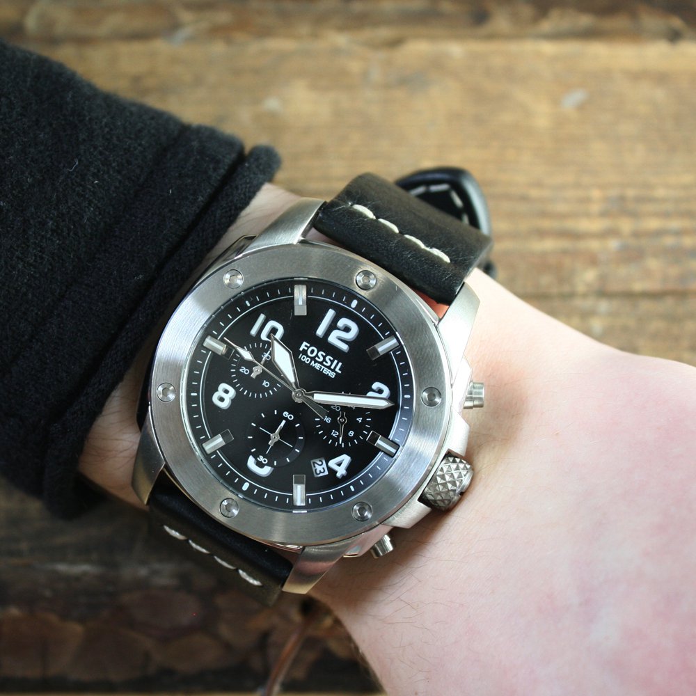 Fossil Modern Machine Chronograph Black Dial Black Leather Strap Watch for Men - FS4928 Buy Now By Fossil