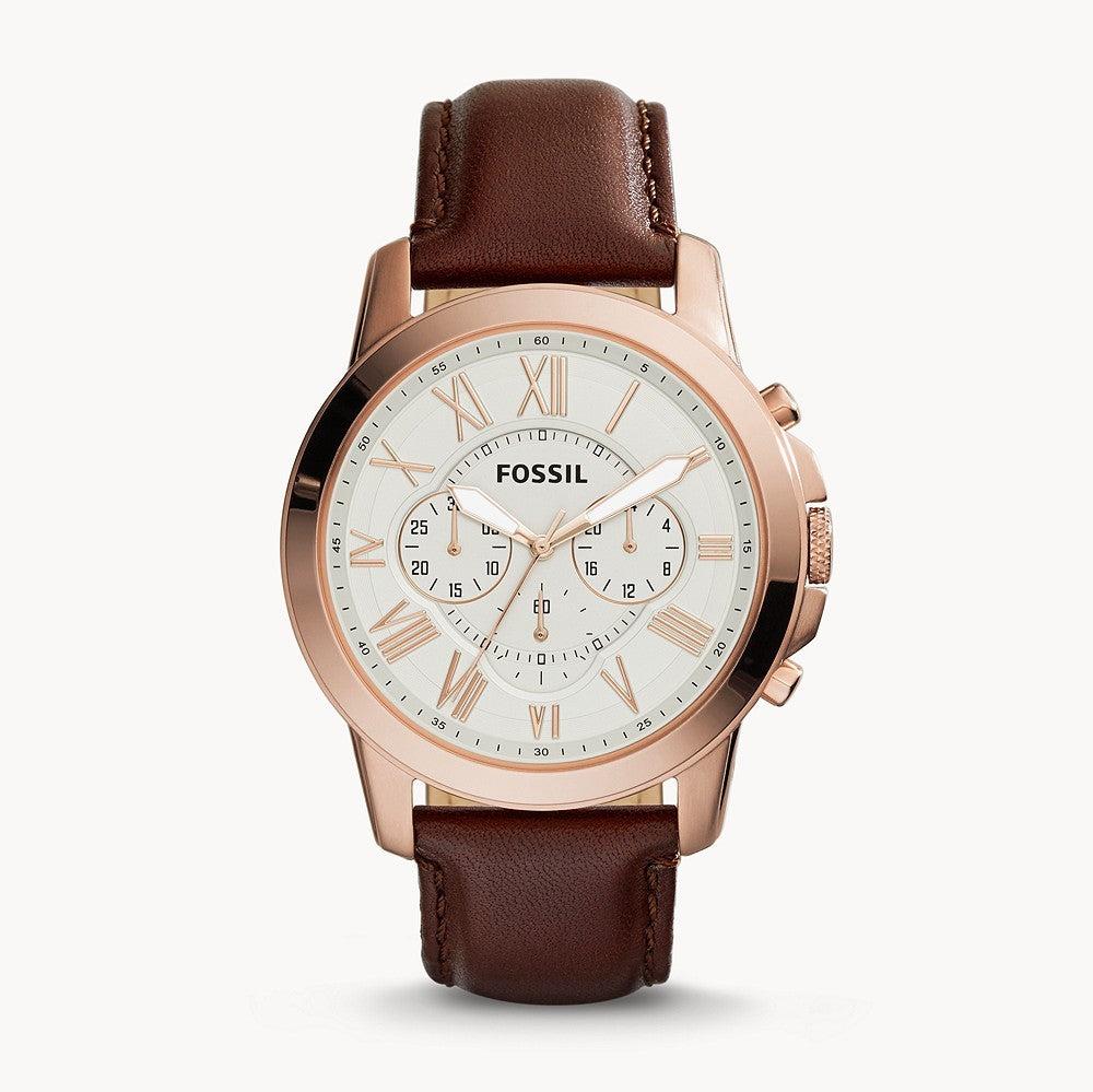 Fossil Grant Chronograph White Dial Brown Leather Strap Watch for Men - FS4991 Buy Now By Fossil