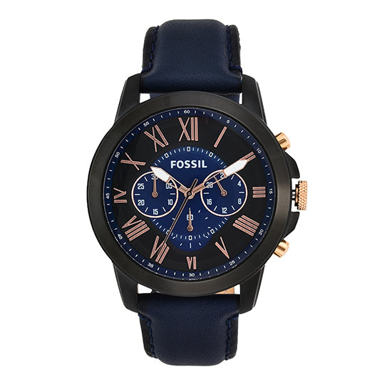 Fossil Grant Chronograph Black Dial Blue Leather Strap Watch for Men - FS5061 Buy Now By Fossil