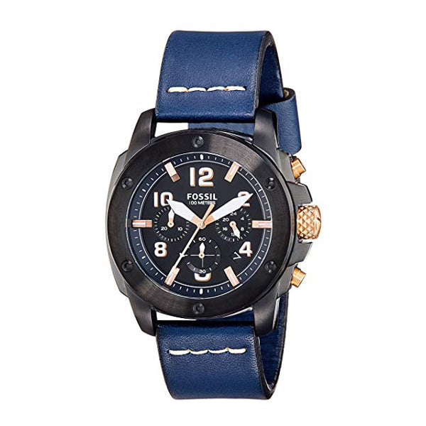 Fossil Modern Machine Chronograph Black Dial Blue Leather Strap Watch for Men - FS5066 Buy Now By Fossil