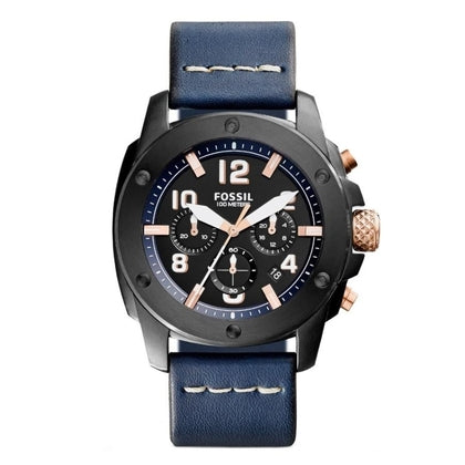 Fossil Modern Machine Chronograph Black Dial Blue Leather Strap Watch for Men - FS5066 Buy Now By Fossil