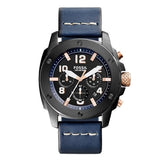 Fossil Modern Machine Chronograph Black Dial Blue Leather Strap Watch for Men - FS5066 Buy Now By Fossil