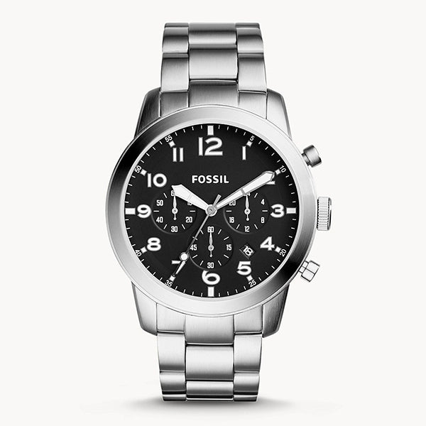 Fossil Pilot Chronograph Black Dial Silver Steel Strap Watch for Men - FS5141 Buy Now By Fossil