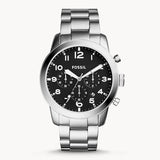 Fossil Pilot Chronograph Black Dial Silver Steel Strap Watch for Men - FS5141 Buy Now By Fossil