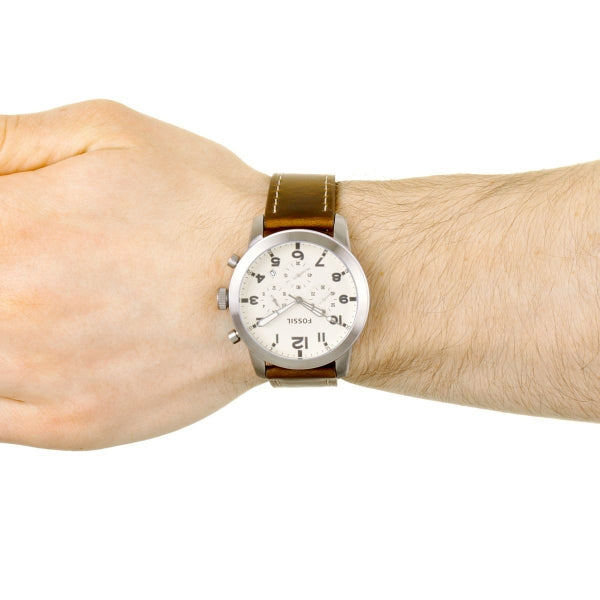 Fossil Pilot Chronograph White Dial Brown Leather Strap Watch for Men - FS5146 Buy Now By Fossil