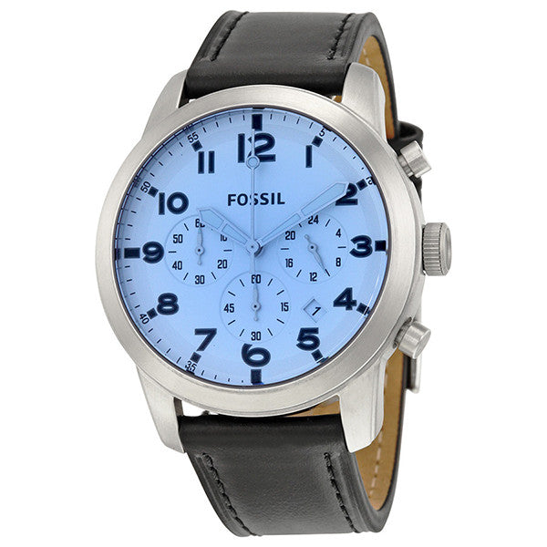 Fossil Pilot Chronograph Sky Blue Dial Black Leather Strap Watch for Men - FS5162 Buy Now By Fossil