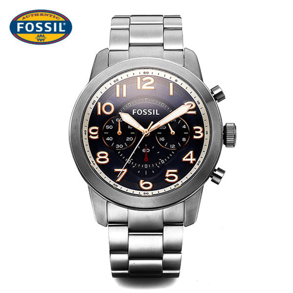 Fossil Pilot 54 Chronograph Navy Blue Dial Silver Steel Strap Watch for Men - FS5203 Buy Now By Fossil