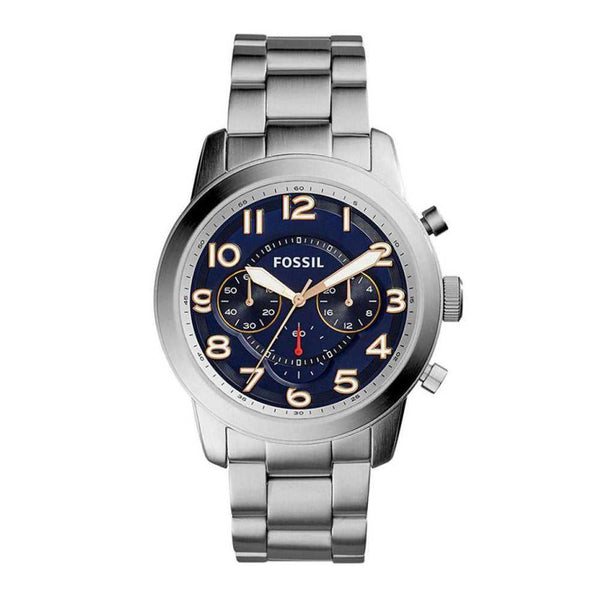 Fossil Pilot 54 Chronograph Navy Blue Dial Silver Steel Strap Watch for Men - FS5203 Buy Now By Fossil
