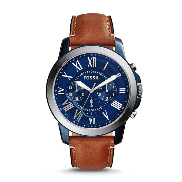 Fossil Grant Chronograph Blue Dial Brown Leather Strap Watch for Men - FS5210 Buy Now By Fossil