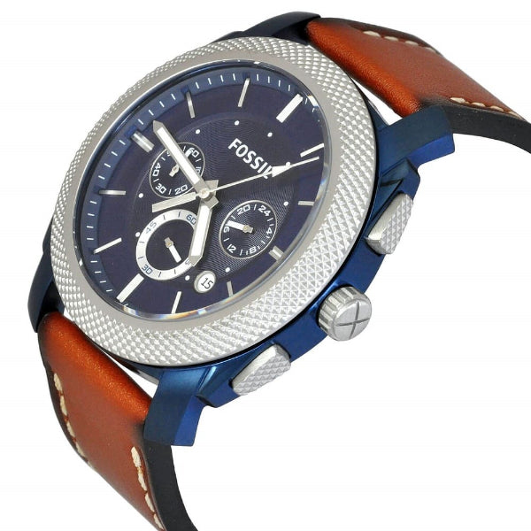 Fossil Machine Chronograph Blue Dial Brown Leather Strap Watch for Men - FS5232 Buy Now By Fossil