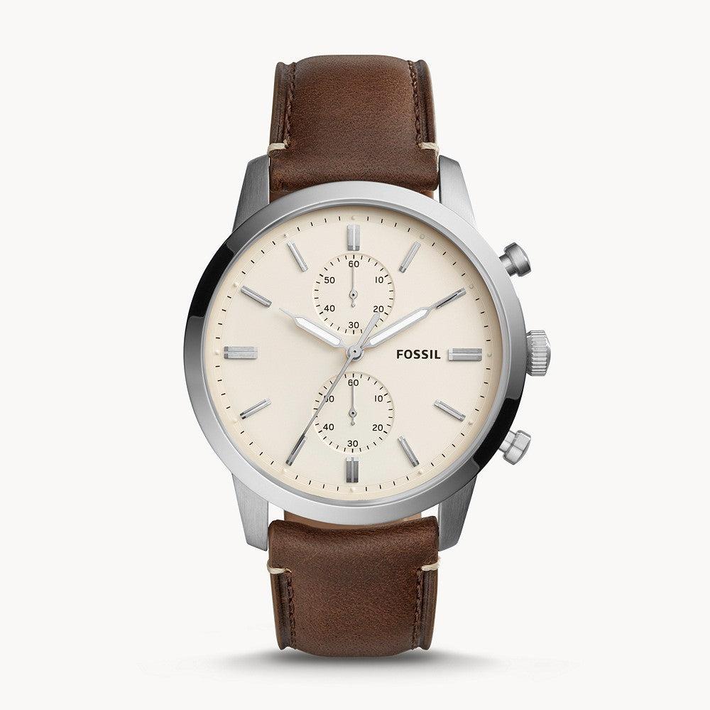 Fossil Townsman Chronograph White Dial Brown Leather Strap Watch for Men - FS5350 Buy Now By Fossil