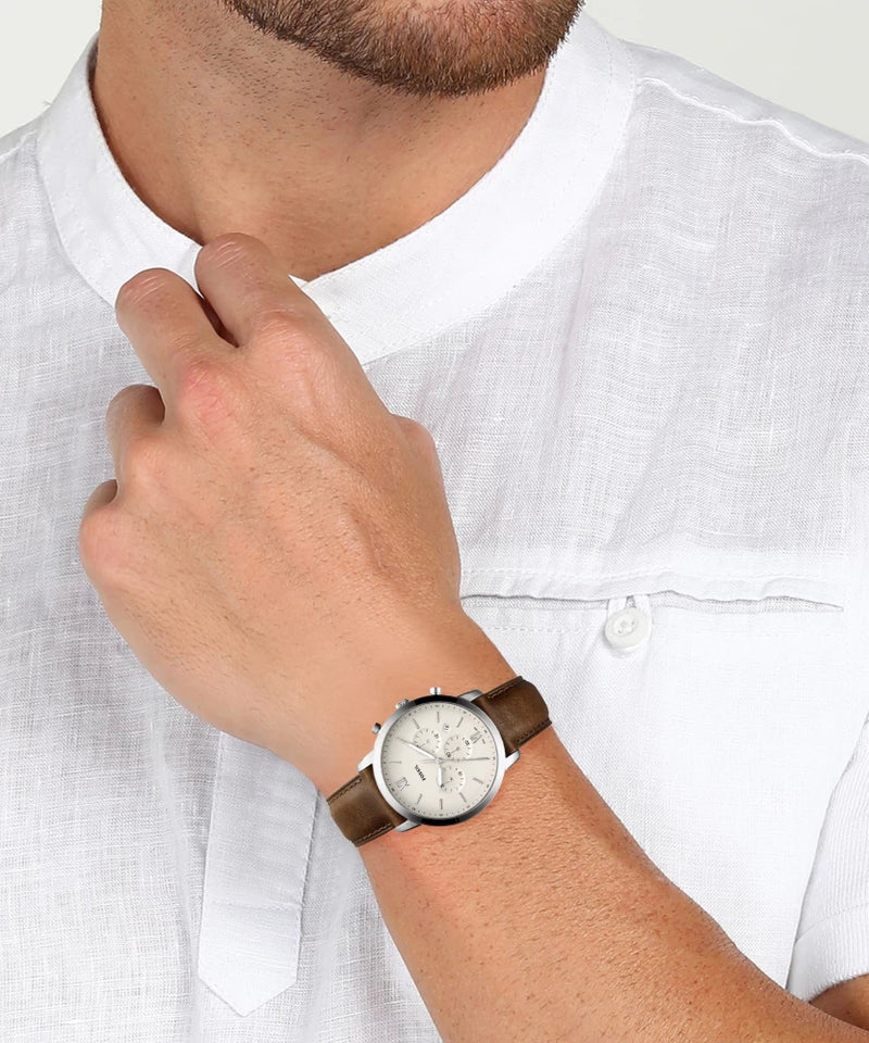 Fossil Neutra Chronograph White Dial Brown Leather Strap Watch for Men - FS5380 Buy Now By Fossil
