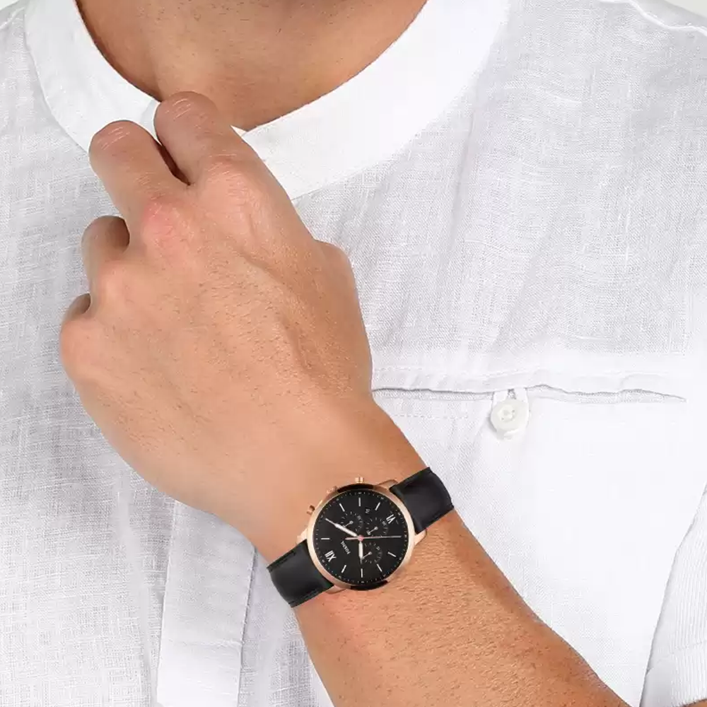 Fossil Neutra Chronograph Black Dial Black Leather Strap Watch for Men - FS5381 Buy Now By Fossil
