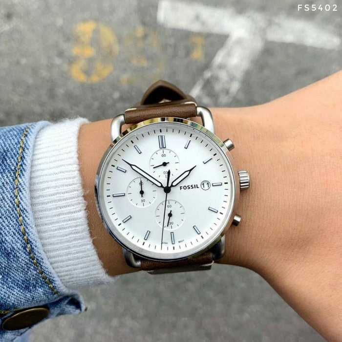 Fossil The Commuter White Dial Brown Leather Strap Watch for Men - FS5402 Buy Now By Fossil